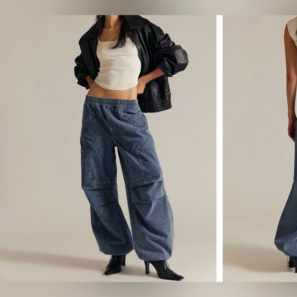 NWT Free People We The Free Atlas Parachute Jeans Explorer striped blue - Medium - Picture 4 of 11